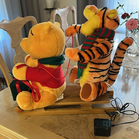 Vintage Santas Best Winnie Pooh and Tiger animation Christmas Wood Sled - Picture 3 of 5